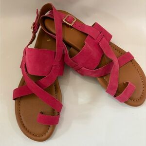 NEW Franco Sarto Gia Suede Leather Sandals Women's Size 8 M Pink Strappy Flats